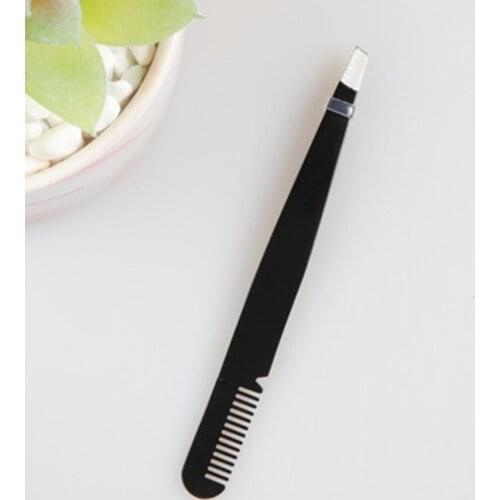 Stainless Eyebrow Tweezers Brush Comb Eyelashes Extension Double Eyelids Clip
