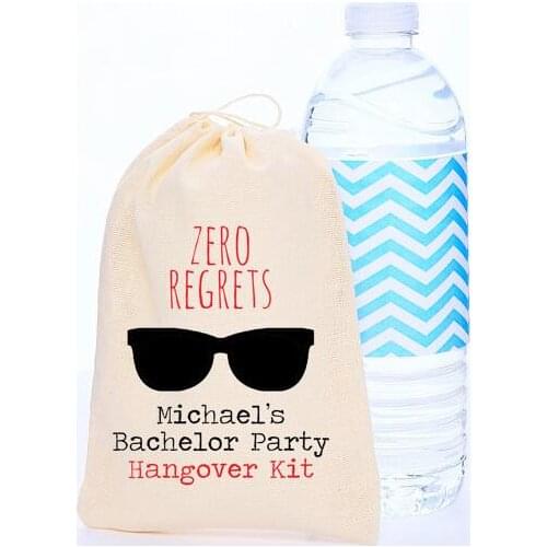 Custom Zero Regrets wedding favor gift bags Bachelorette Hangover Survival Kit bridal shower party Candy pouches