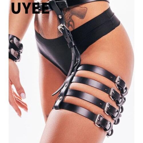 UYEE Gothic Women Stocking Belt PU Leather Harness Thigh Suspenders Waist Garter Lingerie Bondage Adjustable Sword Belt Garter