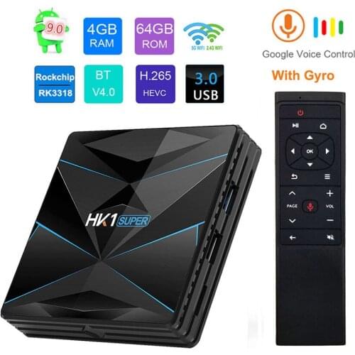 Super HK1 Android 9 Smart TV BOX Google Assistant RK3318 4K 3D HD 4G 64G 2.4G 5G Wifi TV Play Store Free Apps Fast Set top Box