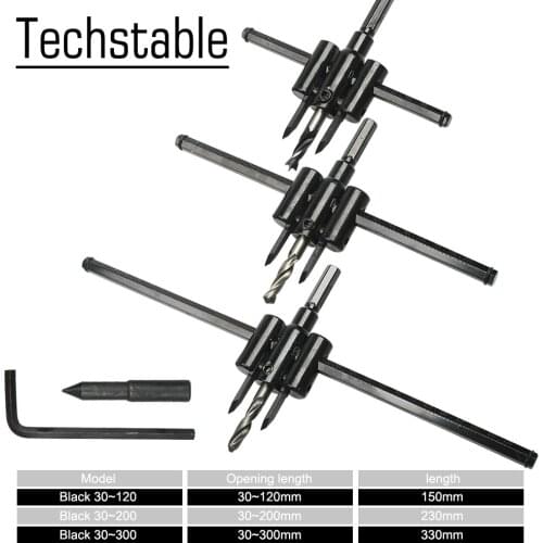 Adjustable Metal Wood Circle Hole Saw Drill Bit Cutter Kit DIY Tool 30mm-120mm Black Alloy blade 30mm-200mm 30mm-300mm