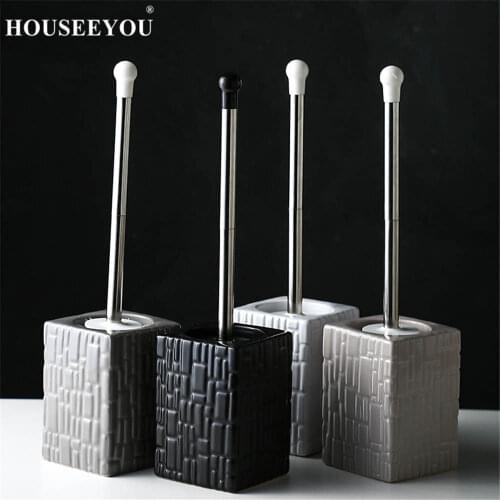 Toilet Brush with Ceramic Toilet Bowl Holder Bathroom Accessories Set Constructed Of Durable Plastic Rubber Washroom Clean Tools