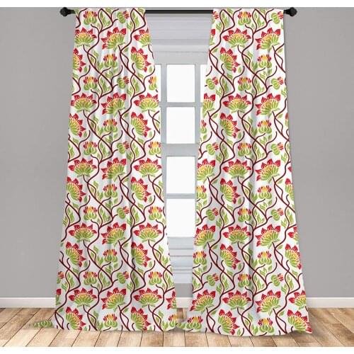 Art Nouveau Window Curtain Boho Vibrant Japanese Flower Spring Leaf Foliage Rural Style Art Lightweight Decorative