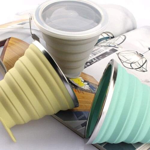 Silicone Collapsible Travel Cup Silicone Folding Camping Cup with Lids Expandable Drinking Cup Set BPA-Free Portable Graduated