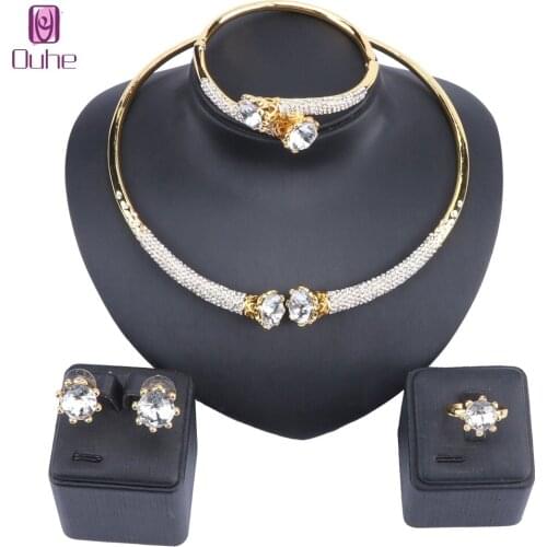 Bridal Gift Nigerian Wedding African Beads Jewelry Set Brand Woman Fashion Dubai Gold Color Full Rhinestone Jewelry Set