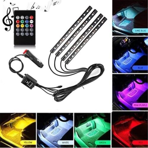 Car RGB LED Strip Lights 4pcs 12 or 18 5050 LED Multicolor Music Car Interior Atmosphere Lights USB LED Strip TV Home Decoration