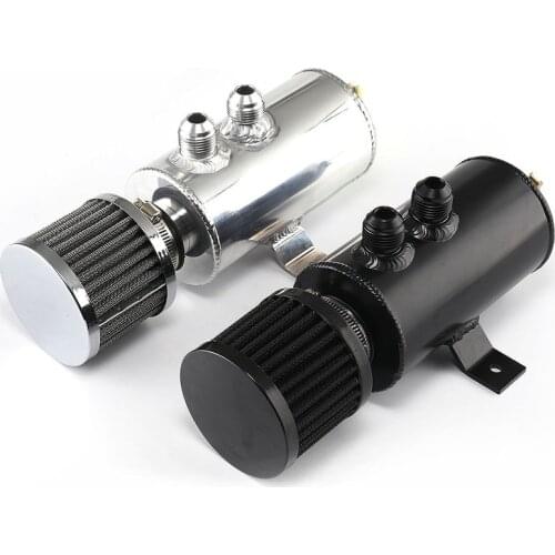 Univeral Aluminium Baffled Engine Oil Catch Can 750ml with 2x AN10 Twin Port Breather Filter Car Fuel Tank Black