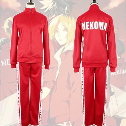 Yaoi Uniforms Tetsurou Kuroo Kozume Kenma Costume Set Volleyball Haikyuu Nekoma High Cosplay Jacket+Pants Red Sportswear Jersey