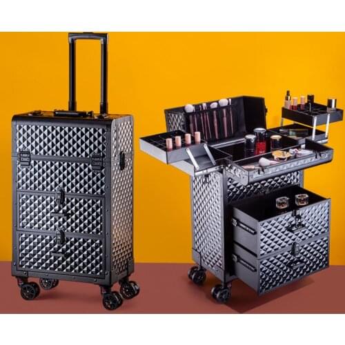 Makeup Suitcase On Wheels Women Black Aluminum Mens Suitcases Vintage Big Rolling Luxury Luggage Professional Make Up Trolley