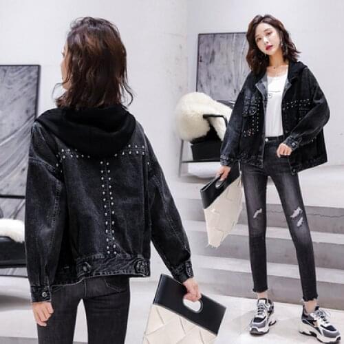 Large Size Short Jeans Jacket Women 2021 Spring New Korean Fashion Loose BF Harajuku Fried Street Hooded Denim Coat Female A672