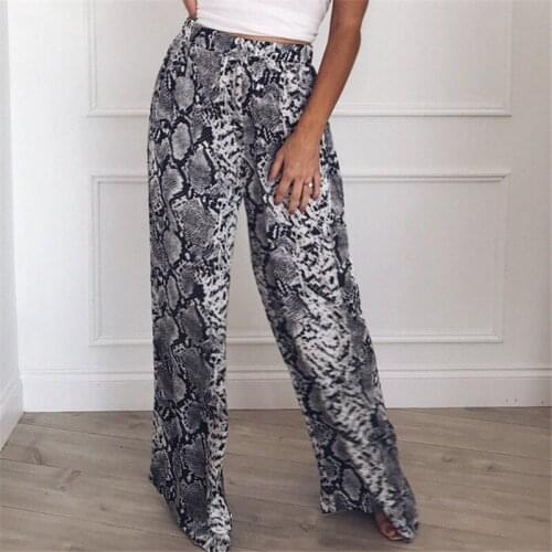 Womens Leopard/Snakeskin Printed Loose Pants 2019 New Ladies Palazzo Wide Leg Long Pants Elegant Woman Baggy Casual Trousers Hot