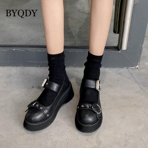BYQDY 2021 Round Toes Woman Shoes Spring Mary Janes Pumps Platform Goth Lolita Shoes Japanese Chunky High Heels Ladies Footwear