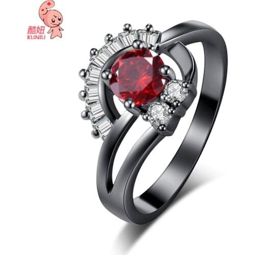 Fashion Ring For Women Hedgehog Finger Black Titanium Rings Red/White CZ Jewelry Party Anniversary Girl friend Gift Jewelry