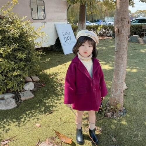 2019 Baby Girl Winter Coat Simple V-Collar woolen coats girls childrens clothing 2-7age