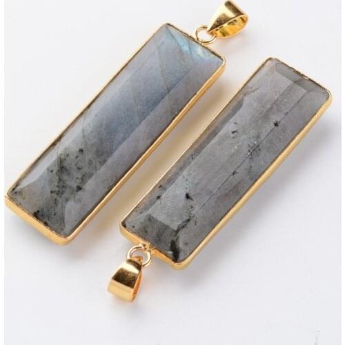 Pandahall 10pc Faceted Rectangle Natural Labradorite Pendants with Golden Tone Brass Findings DIY Jewelry Making Necklaces