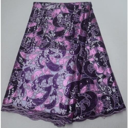 5yards/pc) High quality allover sequins embroidered African organza lace fabric in purple lilac for party dress OP117