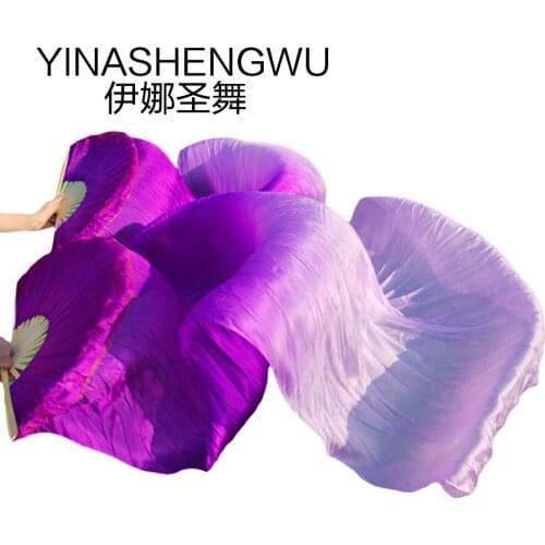 Stage Performance 100% Silk Belly Dance Fans Gradient Colour Dance Accessories Belly Dancing Silk Fans purple+light purple