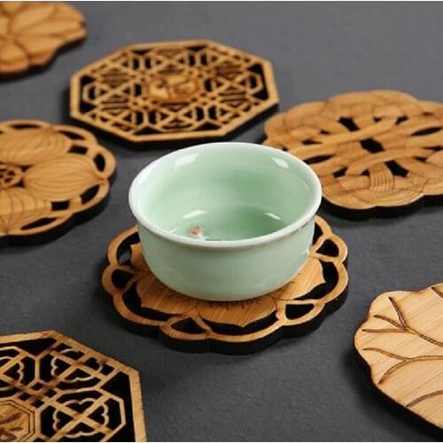 Tea Ceremony Accessories Bamboo Cup Pad Square Well Word Tea Cup To Kung Fu Tea Tea Pad Tea Plate Insulation Pad