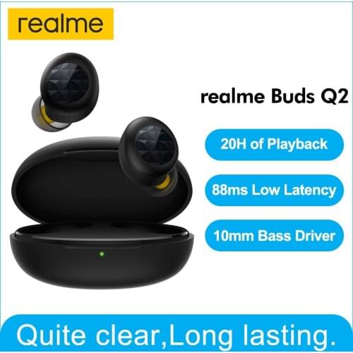 Realme Buds Q2 TWS Wireless Waterproof Earphone 20hrs Total Playback 88ms Super Low Latency Ipx4 Water Resistant Headsets