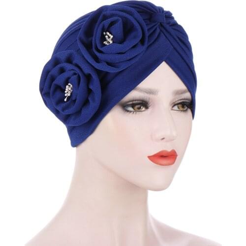 Big Flower Fashion Turbans for Women Muslim Under Hijab Caps Ladies Head Wraps Cancer Headwear India Hat Turbante Mujer
