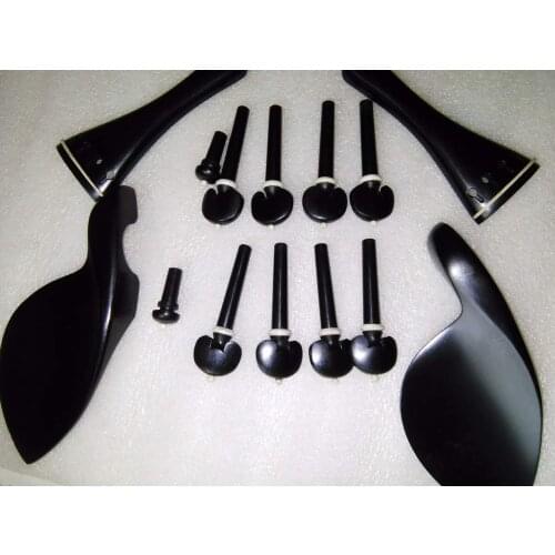 2 Sets Quality Black Ebony Violin Parts with White Bone Collar 4/4 Violin Parts