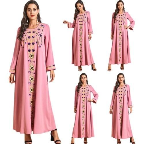 Dubai Muslim Women Long Dress Embroidery Maxi Robe Gown Abaya Ethnic Arab Ramadan Islamic Vestido Eid Ethnic Turkish Caftan New