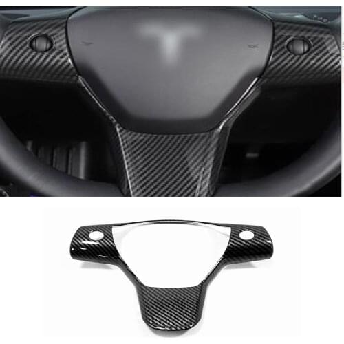 For Tesla Model Y 2020 2021 Carbon Fiber Steering Wheel Cover Trim Panel Button Frame Sticker Protector Moulding Car Accessories
