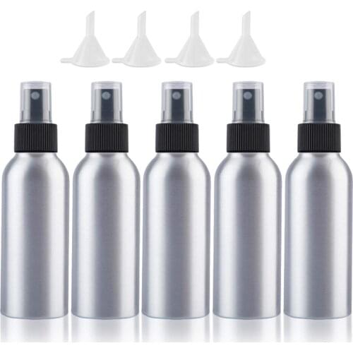 6pcs 100ml/3.4oz Aluminum Fine Mist Spray Bottle with Black Pump Sprayer Empty Sample Atomizer Containers for Essential Oils