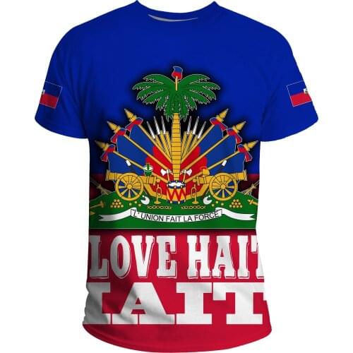 Tessffel Country Emblem Flag Caribbean Sea Haiti Island Retro Streetwear 3Dprint Funny Casual Short Sleeve T-Shirts Men/Women A3