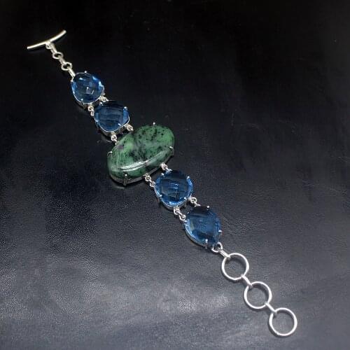 Gemstonefactory Jewelry Big Promotion Single Unique 925 Silver Obsidian Blue Topaz Lady Women Charm Bracelet 19cm 20213181