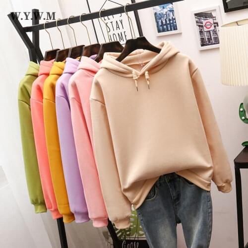 WYWM Women Fleece Hoodie Sweatshirts Plus Size Oversize Solid Color Ladies Harajuku Pullovers Warm Pocket Hooded Tops for Teens