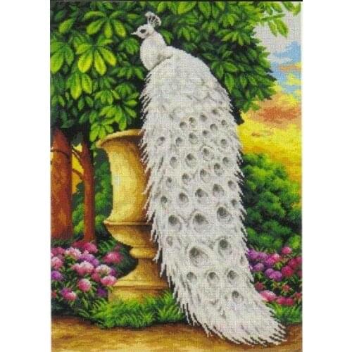 Quality 14CT Counted Unprinted Cross Stitch Kits Needlework Embroidery Home Decor Arts Beautiful White Peacock Animal Handmade