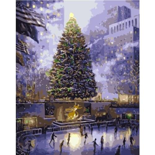 Painting By Numbers DIY Dropshipping 50x65cm Beautiful Christmas Tree Landscape Handmade Gift For Adult Unique Gift Home Decor