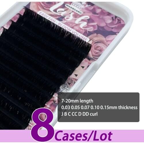 8pcs/lot 2021 newest 8mm-20mm self fanning eyelash extensions cashmere individual matte black super soft eyelash for beauty