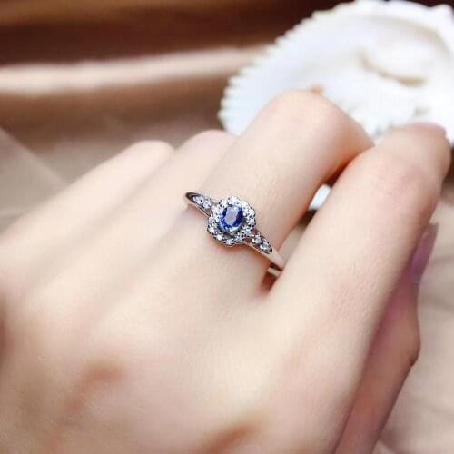 Natural blue sapphire gem Ring Natural gemstone Ring S925 silver Retro Elegant grace round women party gift fine Jewelry