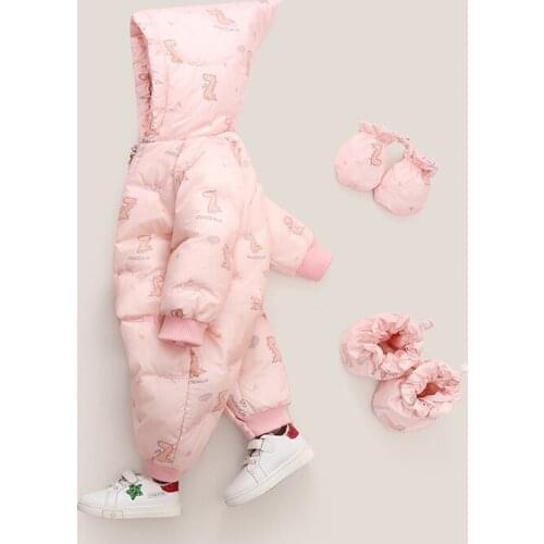 Newborn Baby Winter 3Pcs Set Romper Clothes With Gloves and Foot Covers Infant Down Bodysuit Dinosaur Boy Girls Snowsuit 0-3Yrs
