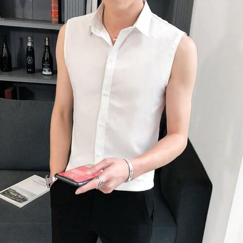 Summer Mens Button Front Vest Tops Sleeveless Shirt Blouses Plain Leisure New Tank Tops Black White