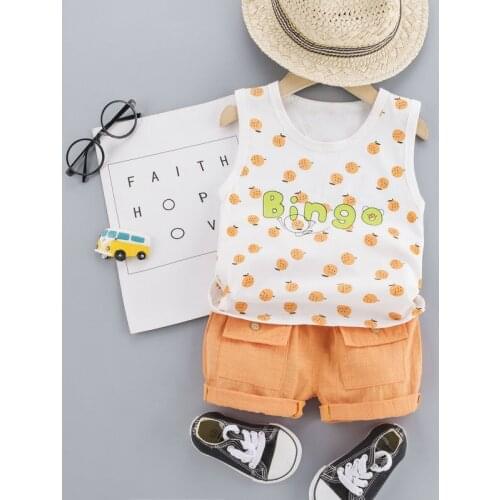 Summer New Children Clothing Fruit Print Kids Clothing Sets Vest+ Shorts 2 Pcs Baby Boy Clothes Sport Suits Boys Clothing 1- 4 Y