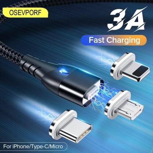 Magnetic Micro USB Type C Cable For iPhone 11 12 Pro Max Fast Charging LED Indicator Type-C Charger for Samsung Huawei P40 P30