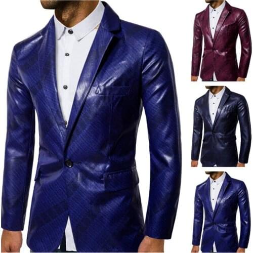 Mens brand personality business leather suit fashion printed striped suit mens blazer men suit jacket XXXL