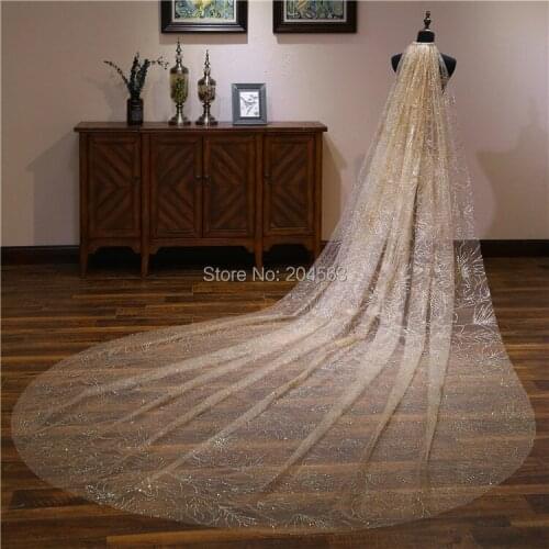 New Luxury Champagne Wedding Veil Cathedral Bridal Veils for Bride with Comb
