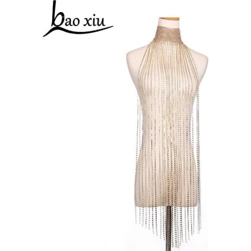 2018 new Shiny Rhinestone long Tassels Necklace Statement tide Party Club Cloak Decroative Sexy Bib Necklace For Women