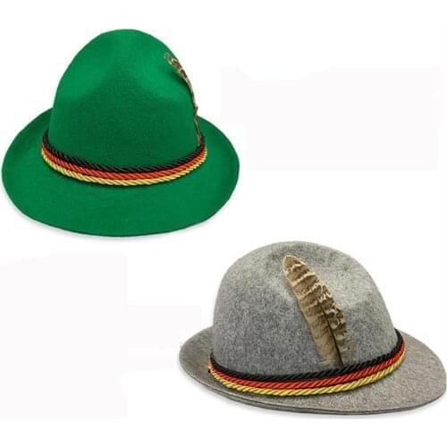 New Oktoberfest Traditional Felt Costume Hat Fancy Dress Hat Headwear Unisex Artificial Feather Hat Oktoberfest Hat Stage
