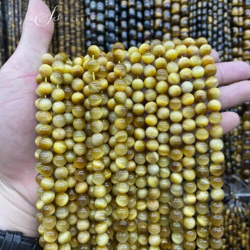 Wholesale Natural Stone Golden Tiger Eye Round Beads 16" Strand 6 8 10 12 MM Pick Size Diy Charms