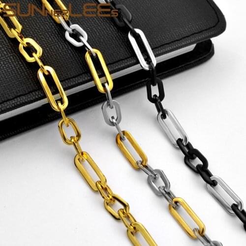 SUNNERLEES Stainless Steel Necklace High Polish 6.5mm Geometric Link Chain Silver Color Gold Plated Men Women Jewelry SC184 N