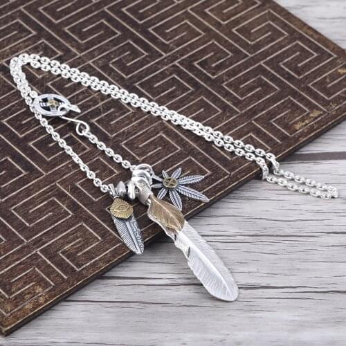 Retro Thai Silver Feather Necklace Men And Women Takahashi Goro S925 Sterling Silver Indian Style Set Necklace