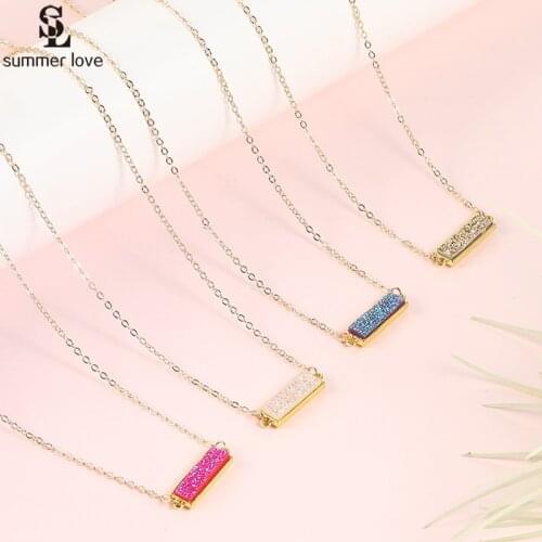 Fashion Colorful Resin Druzy Pendant Necklace for Women Gold Link Chain Geometric Bar Necklace 2021 New Chokers Jewelry