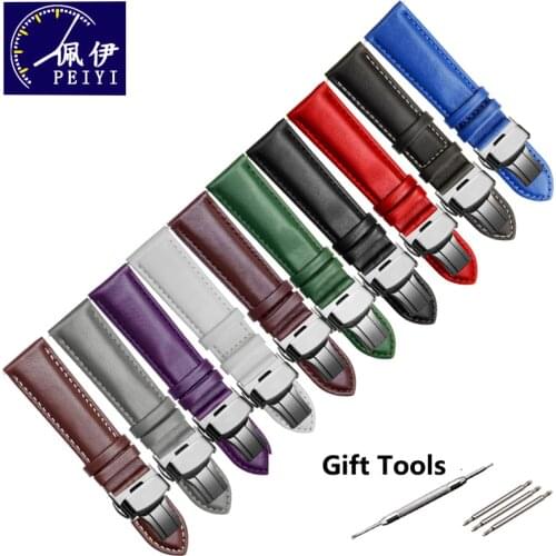 PEIYI 12mm 14mm 16mm 18mm 20mm Black-brown watch band fashionable soft ungrained leather strap with pin buckle replace wristband