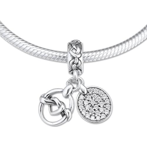 Fits for Pandora Charms Bracelets Knotted Heart Dangle Beads 100% 925 Sterling Silver Jewelry with Clear CZ Free Shipping