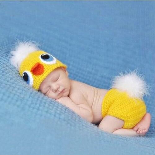 Newborn props cute duck suit shooting baby fotografie prop new born photo costume photography accessories crochet toddler outfit
